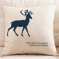 米卡米卡 南方生活抱枕靠垫亚麻手感靠枕套 沙发床头腰枕可定制礼品可拆洗含芯方形 率真小鹿42*42cm 抱枕含芯