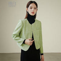 晚白2025春款时尚简约气质休闲小个子穿搭外套纯色清新小香风外套女 绿色 L