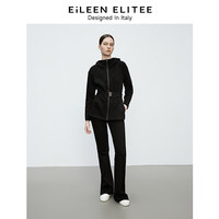 朗姿欧洲EiLEEN ELITEE法式气质翻领设计感2024冬连帽短外套 黑色 2XL