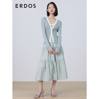 ERDOS 春夏桑蚕丝V领抽条长袖女针织开衫 晨雾绿 160/84A/M