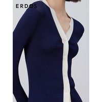 ERDOS 春夏桑蚕丝V领抽条长袖女针织开衫 午夜蓝 175/96A/XXL