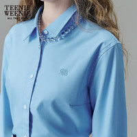 Teenie Weenie小熊长袖衬衫女2025春季时尚多巴胺牛津纺刺绣衬衣上衣女 蓝色 S (160)
