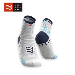 COMPRESSPORT 马拉松越野跑步袜3D豆袜V3.0健身训练中帮袜高帮袜子男女 白底蓝点 T3 42-44