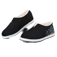 老美华貔貅刺绣冬季保暖羊毛男棉鞋老北京布鞋千层底休闲鞋