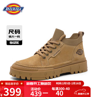 Dickies 男士工装鞋百搭潮流透气英伦风休闲工装靴 浅棕（皮面） 38