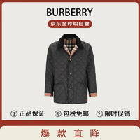 BURBERRY 博柏利 男士黑色涤纶菱格纹拉链开合翻领棉服情人节礼物80914621