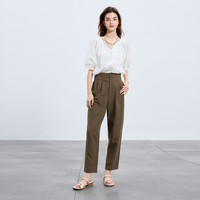 三彩2025春季纯色休闲裤三粒扣高腰锥形裤宽松长裤简约女 深咖啡 XS