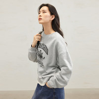 对白X凯伊莱文联名美式复古休闲卫衣女2025春装宽松套头上衣 浅花灰 XL