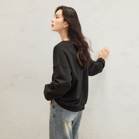 对白X凯伊莱文联名美式复古休闲卫衣女2025春装宽松套头上衣 静谧黑 XL