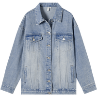 对白新复古回潮水洗新疆棉牛仔外套2025春季新款落肩宽松时尚休闲上衣 牛仔蓝
