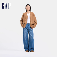 GAP女装2024秋季V领针织衫经典简约气质百搭开衫638266 卡其色 170/88A(L)亚洲尺码