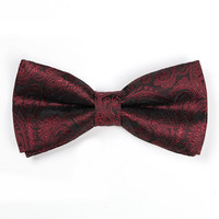 凤羽 枣红色正装领结酒红花纹新郎领结男结婚伴郎双层蝴蝶结 D2001枣红色