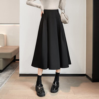 她池高腰半身裙2024秋季女装简约大摆A字显瘦中长裙 L