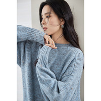 对白浪漫复古星空绒圆领套头毛衣女2024年秋冬宽松羊毛针织衫 星空蓝 XL