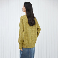对白浪漫复古星空绒圆领套头毛衣女2024年秋冬宽松羊毛针织衫 麦黄色 S