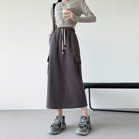 俞兆林工装裙女春秋2024慵懒裙裤高腰开叉裙宽松显瘦包臀半身裙 黑色 L
