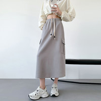 俞兆林工装裙女春秋2024慵懒裙裤高腰开叉裙宽松显瘦包臀半身裙 黑色 M