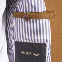 富绅羊毛中长款风衣男士休闲修身大衣服春秋季针织毛领外套男装 褐色JC802HF 52