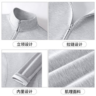 MJ STYLE 空气层修身外套女2025春运动时尚休闲显瘦立领拉链短款上衣 麻灰/纯色