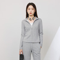MJ STYLE空气层修身外套女2025春运动时尚休闲显瘦立领拉链短款上衣 麻灰/纯色