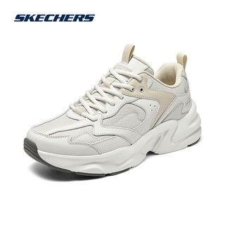 斯凯奇（Skechers）踏浪丨老爹鞋男2024秋季网面透气增高复古休闲跑步潮流运动鞋 白色/自然色/WNT 43