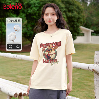 班尼路（Baleno）100%纯棉宽松款短袖T恤女2025年夏季休闲时尚百搭学院风穿搭上衣