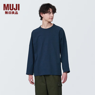 无印良品（MUJI） 男式 粗棉线九分袖T恤男士打底衫男款纯棉长袖全棉AB1M2A4S 深藏青色 S(165/84A)