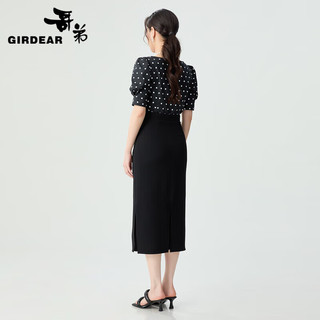 哥弟（GIRDEAR）女装高腰H型中长款直筒开叉包臀半身裙1200232 石墨黑 M (3码)