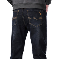 花花公子（PLAYBOY）牛仔裤男直筒秋冬季裤子男士宽松百搭潮牌休闲长裤子  蓝黑色 32