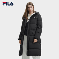FILA 斐乐女士长款羽绒服2024冬季休闲舒适保暖上衣连帽外套 正黑色-BK XL 175/92A