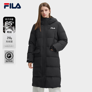 FILA 斐乐女士长款羽绒服2024冬季休闲舒适保暖上衣连帽外套 正黑色-BK XL 175/92A