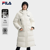 FILA 女士长款羽绒服2024冬季休闲舒适保暖上衣连帽外套 云菇白-WT M 165/84A