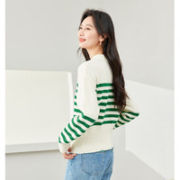 梵希蔓撞色条纹毛衣女春早秋2025拉链开叉套头圆领针织衫 72535 绿白条纹 XL