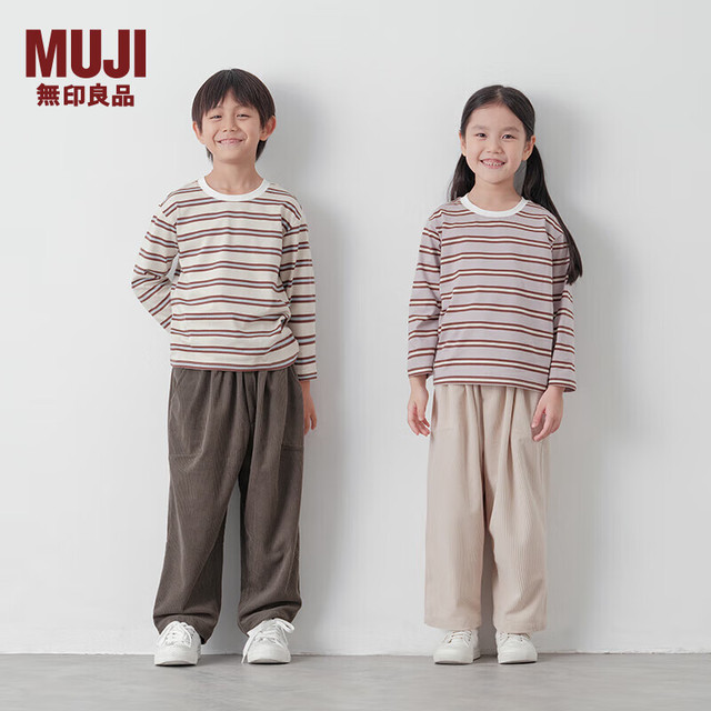 MUJI 无印良品（MUJI） 大童 天竺编织条纹长袖T恤 童装打底衫儿童男童女童CB10CC4A 烟灰紫色条纹