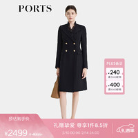 PORTS宝姿女装秋冬新款荷叶边领拼接连衣裙 黑色 2