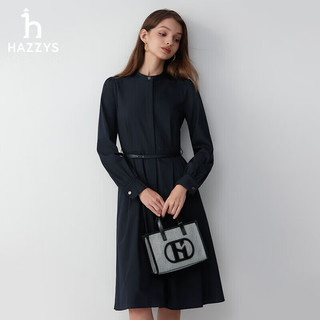 HAZZYS 女装气质优雅小立领连衣裙AQWSC0BCF01 藏青色NV 165/88A40