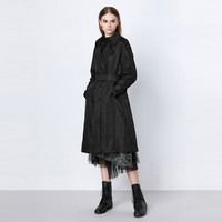 S.DEER圣迪奥春秋季女装休闲双排扣收腰肌理长款风衣S21381815 黑色/91 L/170