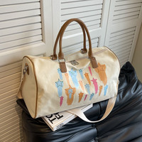 途客 Trcks 大容量帆布包时尚短途旅行包女轻便行李袋外出旅游瑜伽健身手提包 米白色