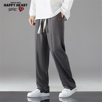 查尔斯桃心潮流百搭裤子春夏季宽松直筒阔腿运动抽绳休闲长裤男女同款   深灰 XL