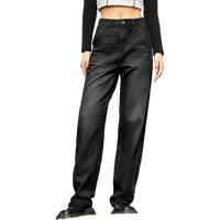 森马（Semir）牛仔裤女抓毛长裤舒适复古风2024冬季潮流宽松锥形裤109724124003 L 牛仔水洗黑98201