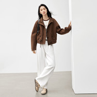 对白复古休闲立领毛呢短外套女2024冬季小个子雅丹风夹克上衣 咖棕色 M