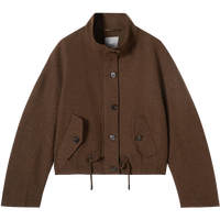 对白复古休闲立领毛呢短外套女2024冬季小个子雅丹风夹克上衣 咖棕色 XL