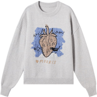 对白艺术画作联名灰色宽松绣花圆领毛衣女2024冬季慵懒针织衫 月光灰 M