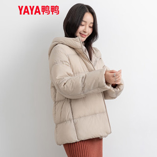 鸭鸭（YAYA）羽绒服女短款2022年秋冬时尚轻薄款面包服连帽小个子外套外穿 咖色 2XL