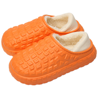 稻草人棉拖鞋男包跟冬加绒毛厚底防水保暖女棉鞋 橘色 36-37(适合35-36)