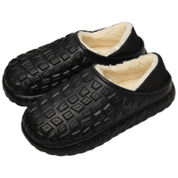 移动端、京东百亿补贴：稻草人 棉拖鞋男士包跟冬季绒毛厚底外穿防水保暖情侣居家女棉鞋 黑42-43