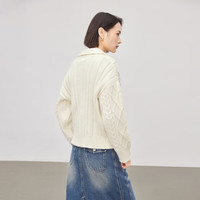 对白复古绞花双开拉链毛衣开衫女2024年秋冬时髦百搭针织外套 米杏色 S