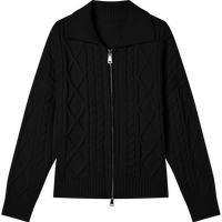 对白复古绞花双开拉链毛衣开衫女2024年秋冬时髦百搭针织外套 静谧黑 S