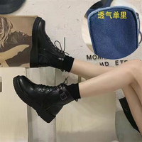 奈加图ann马丁靴女英伦风2024年春夏季薄款百搭透气小跟瘦瘦靴短靴潮ins 黑色单里 38