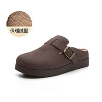 大东勃肯鞋女鞋2024冬季时尚休闲简约平底中跟套脚圆头D0719 咖啡色 37